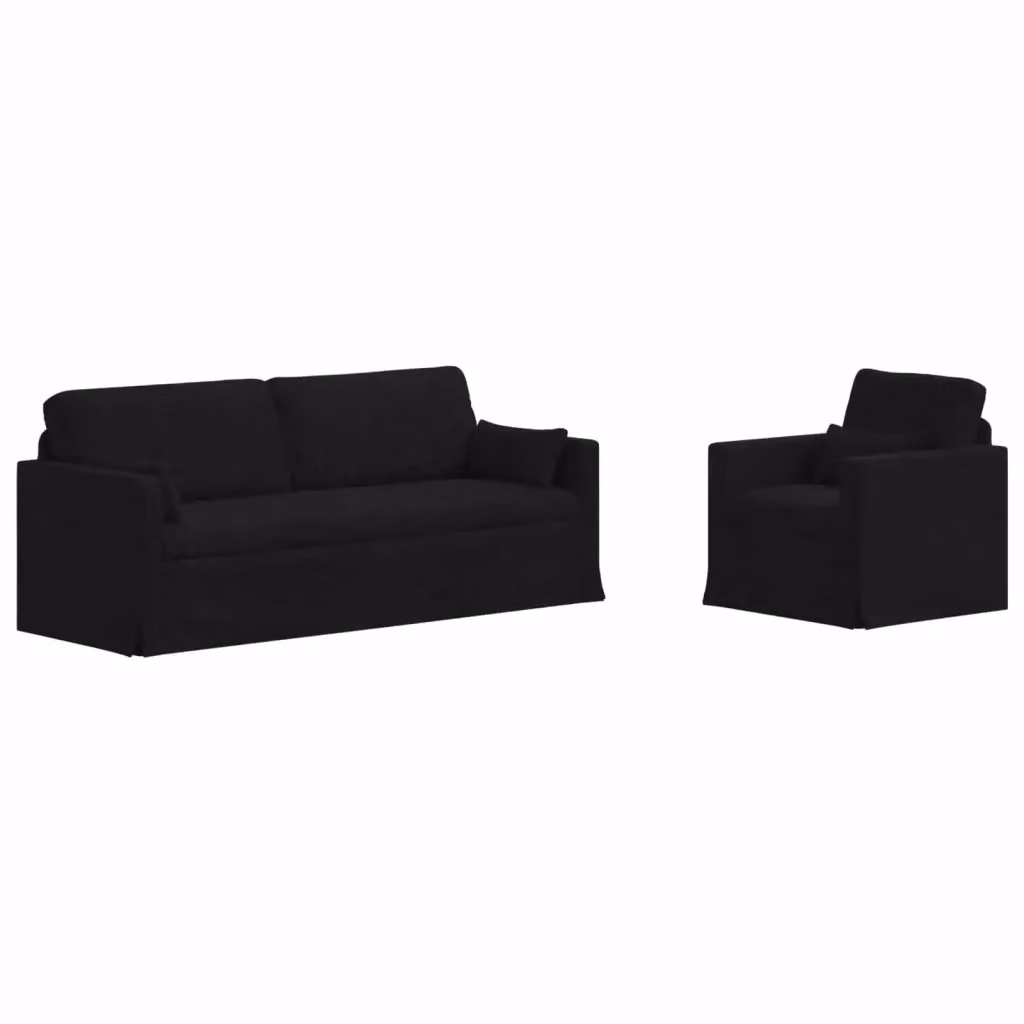 Set di 2 divani moderni vidaXL in tessuto nero con struttura in metallo e coperture rimovibili – 2