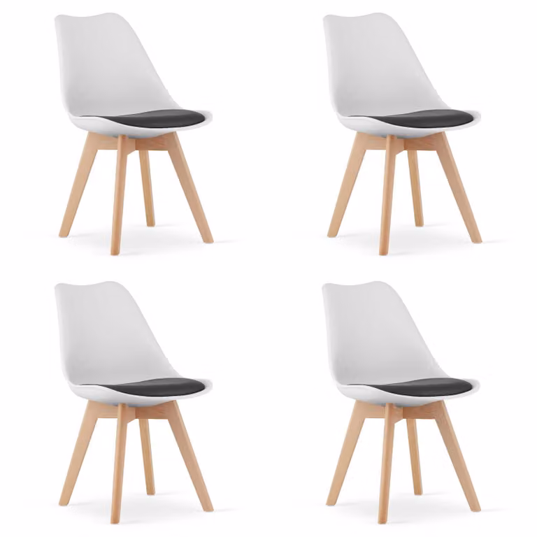 Set di sedie, bianco e nero, gambe in legno, 4 pz