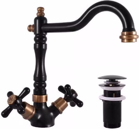 Miscelatore lavabo girevole MORAVA RETRO in ottone nero opaco con pop up