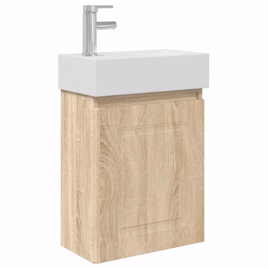 Mobile bagno sospeso vidaXL in rovere e bianco con lavabo in ceramica L/P/H: 45,5 x 22,5 x 84 cm – 2