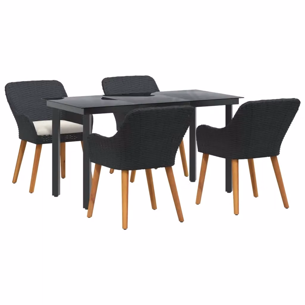 Set da pranzo per giardino e terrazzo vidaXL in polyrattan nero con tavolo in vetro, 5 pezzi – 2
