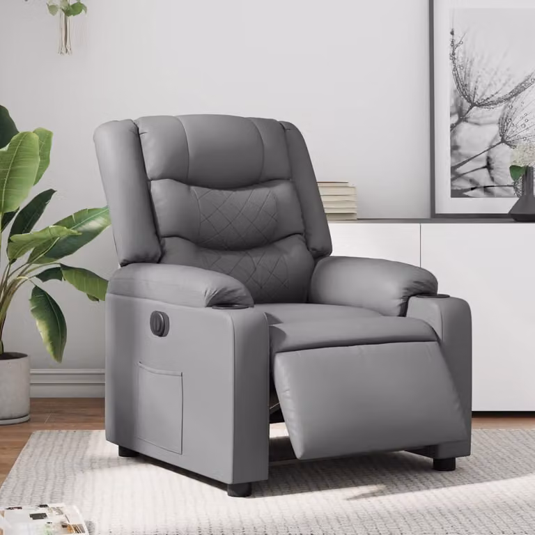 Poltrona Reclinabile Elettrica vidaXL Grigia in Similpelle con Braccioli e Design Moderno