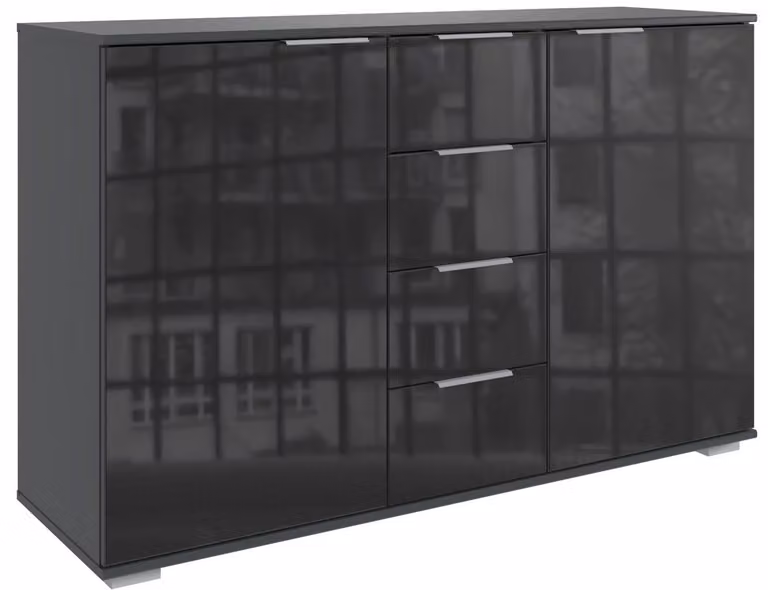 Cassettiera Easy Plus 130 cm colore selezionabile, grafite / vetro nero