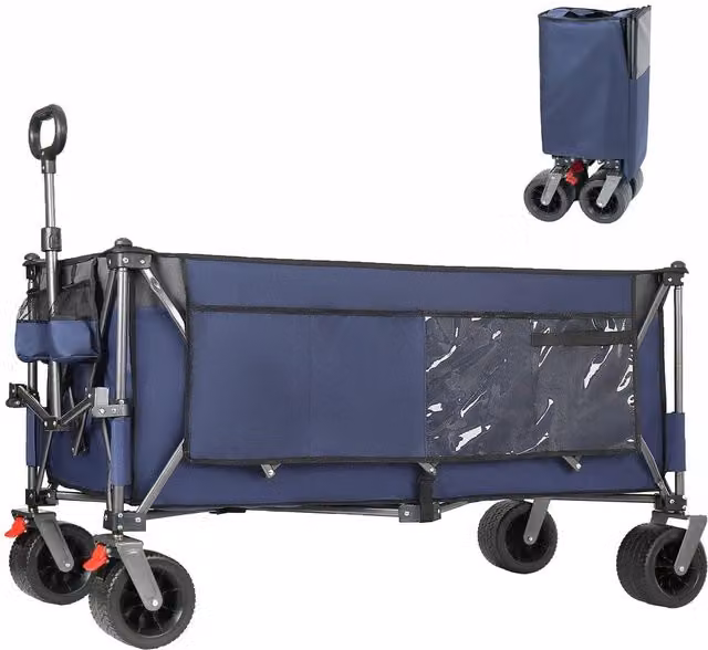 Carrello da trasporto pieghevole Minimal Blu con ruote all-terrain, capacità 300L e portata 250kg, L/P/H: 130 x 17 x 10 cm – 1