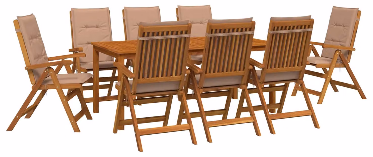 Set da giardino completo di 9 pezzi, per 8 persone, in legno massello di acacia naturale