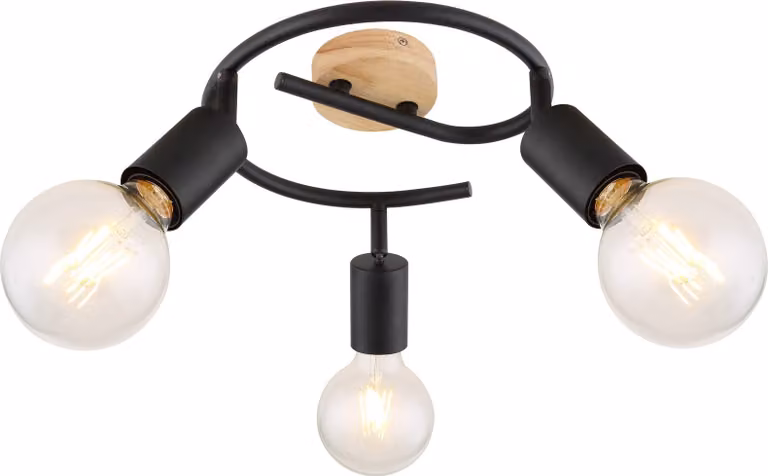 Rabalux 3978 Faretto da soffitto a 3 punti luce Pablo, E27 in legno, nero, stile industriale, 32 cm