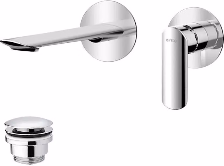 Miscelatore per lavabo da parete con tappo (o scarico) cromato