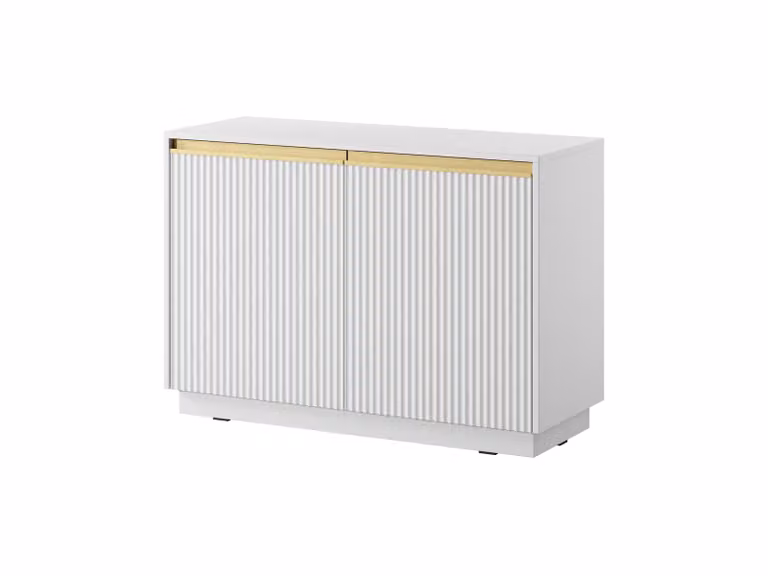 Comodino con 2 ante e 4 ripiani, colore bianco opaco, dimensioni 103,5 x 71,4 x 39 cm