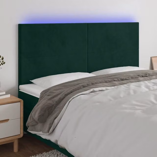 Testiera a LED-Testata con LED Verde Scuro 200x5x118/128 cm in Velluto 145412