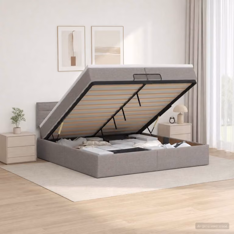 Letto ottomano con materasso vidaXL in tessuto beige e grigio L/P: 200 x 200 cm