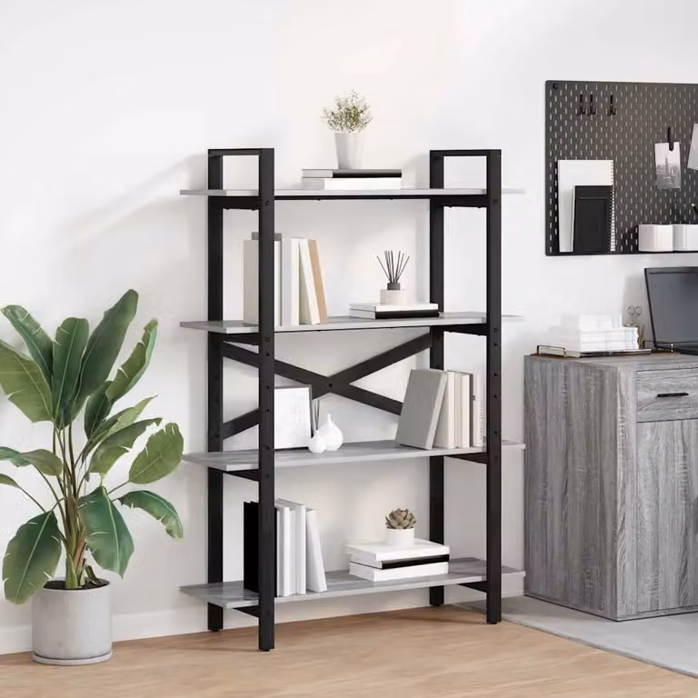 Libreria stile industrial vidaXL in legno ingegnerizzato e metallo, colore grigio, L 100 x P 33,5 x H 140 cm
