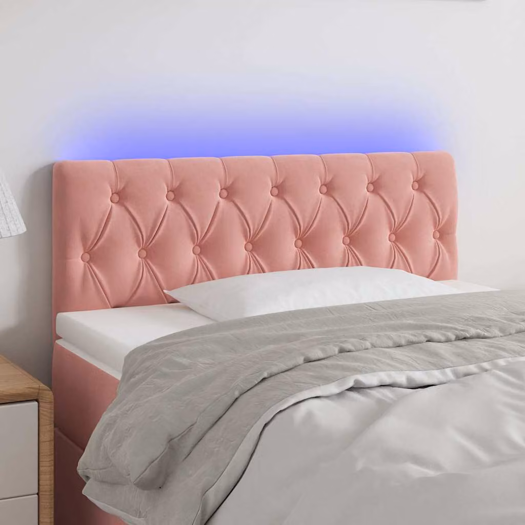 Testiera per letto vidaXL in velluto rosa con illuminazione LED e porta USB, L 90 x P 7 x H 78/88 cm
