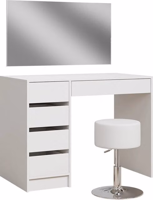 Tavolo da toilette Thalia Bianco 100 cm con specchio e sgabello Vicco