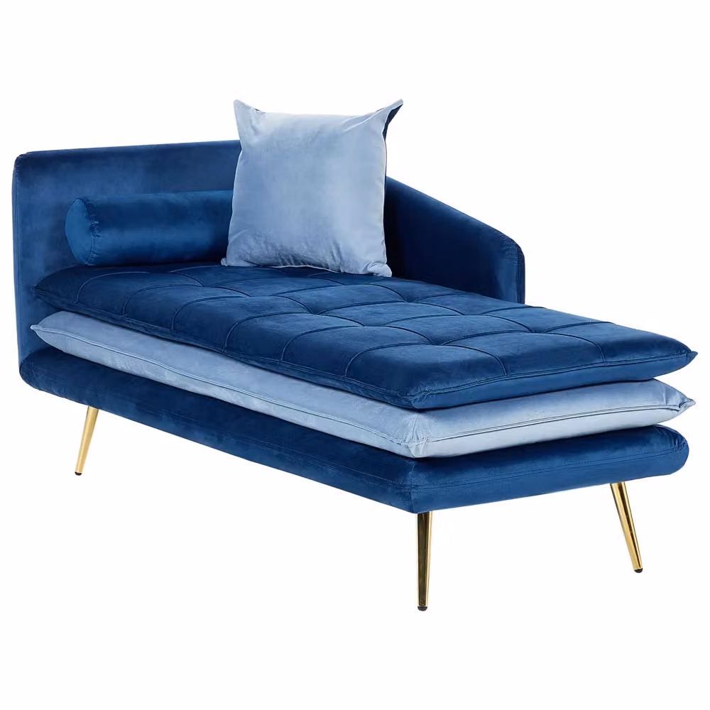 Chaise longue BELIANI in velluto blu con versione sinistra, design moderno imbottito per soggiorno, L: 160 cm, P: 79 cm, H: 72 cm – 2