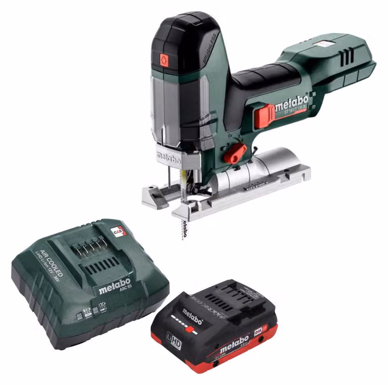 Seghetto alternativo a batteria Metabo ST 18 LT 130 BL 18 V 130 mm senza spazzole + 1x batteria LiHD 4,0 Ah + caricatore