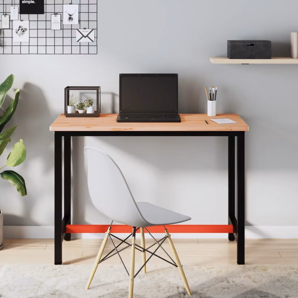 vidaXL Banco da Lavoro in Legno di Faggio e Metallo, L: 115 cm, P: 55 cm, H: 81,5 cm