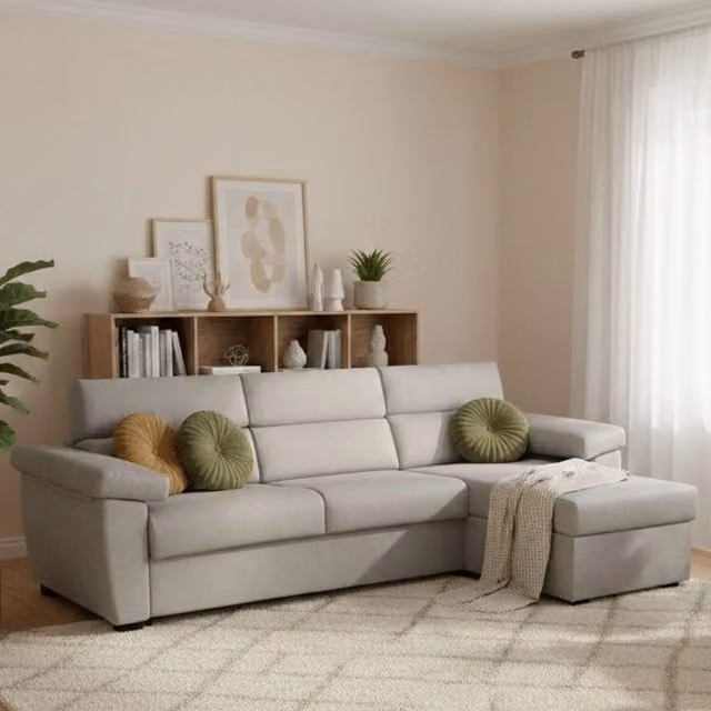 Divano Letto Tolle DMORA con Penisola Sfoderabile, Made in Italy, Grigio Chiaro, L/P/H: 285 x 160 cm – 1