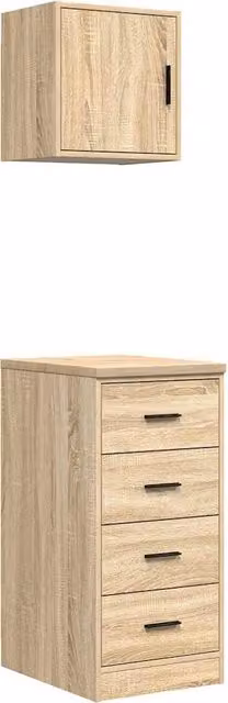 Set di 2 armadietti porta attrezzi da garage con superficie di lavoro versatile 40 x 51 x 85 cm in legno multistrato rovere sonoma 02_0055807