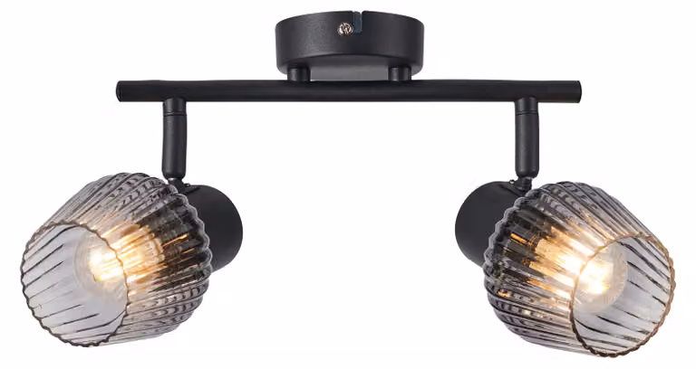 Lampada da soffitto con paralumi fumé scanalati Mitura nera 2xE14x40W in metallo, dimensioni: 19x34x9 cm, IP20, Candellux