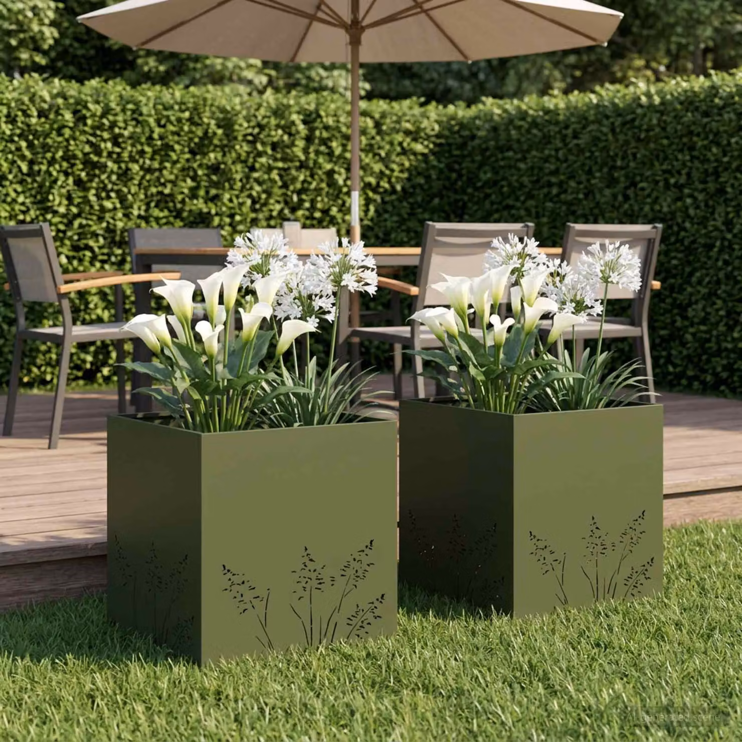 Set di 2 vasi da giardino vidaXL in metallo colore verde L: 50 cm, P: 50 cm, H: 49 cm