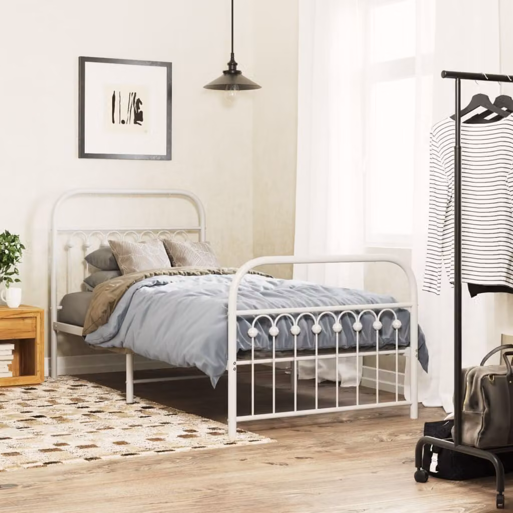 vidaXL Giroletto in metallo con testiera e pediera, Bianco, L/P: 90 x 200 cm