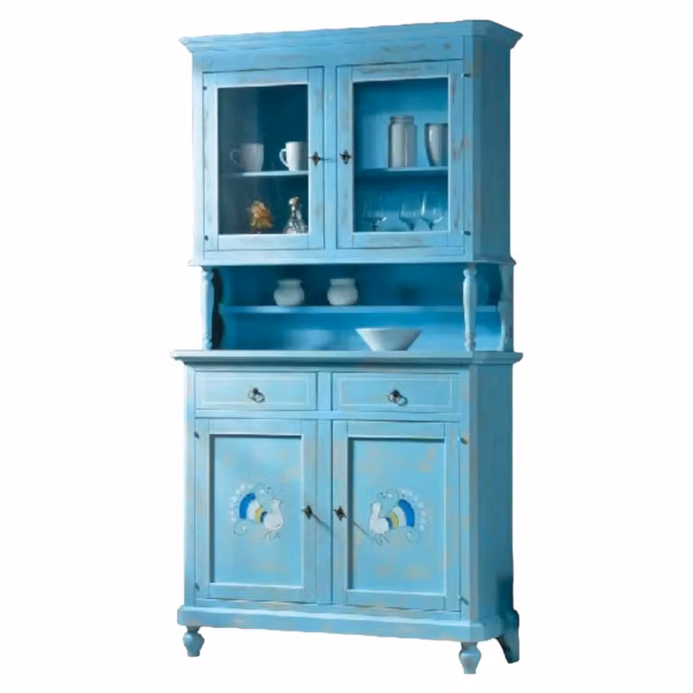 Cristalliera shabby chic con ante in vetro Mobili 2G azzurro L: 112 cm, P: 49 cm, H: 206 cm