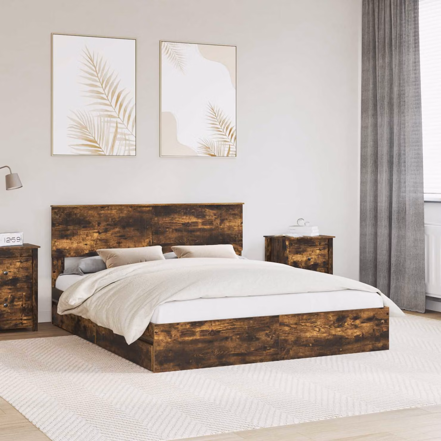Letto con contenitore e cassetto vidaXL in rovere fumé marrone L/P/H: 200 x 160 x 163 cm