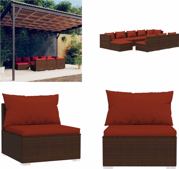 vidaXL 10 pezzi set salotto da giardino con cuscini in poly rattan marrone - set salotto da giardino - set salotto da giardino - set salotto da patio - set divano da giardino