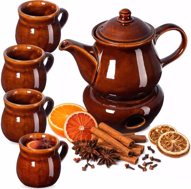 Set di 4 tazze da vin brulé KADAX da 250 ml con bollitore e riscaldatore.