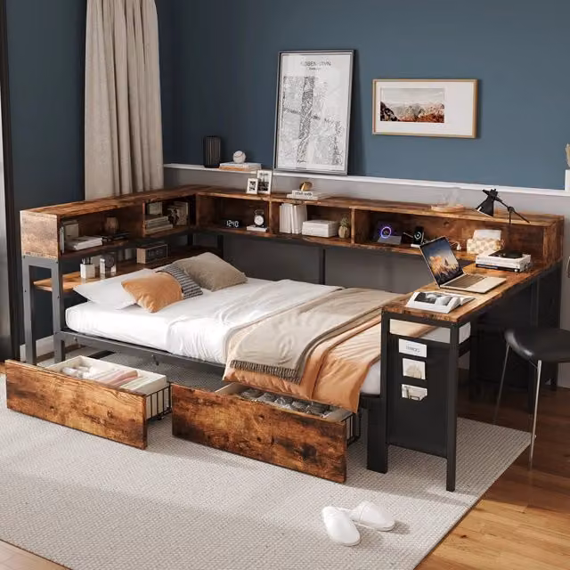 Letto singolo metallo con contenitore ¨C Minimal ¨C nero 120x200 cm con 2 cassetti