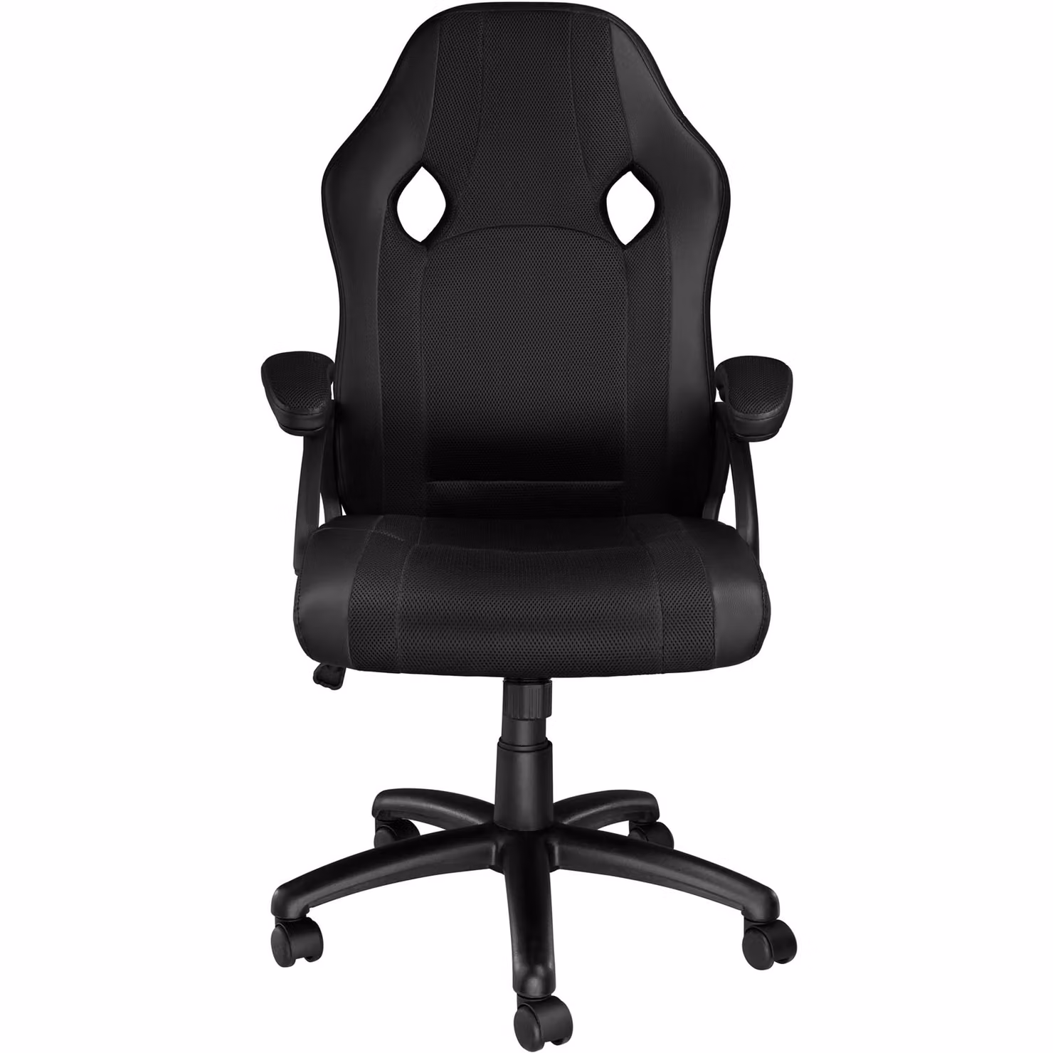 Sedia da gaming Tectake Goodman nera con seduta in ecopelle e tessuto, girevole a 360 gradi con braccioli e ruote, L/P/H: 65 x 66 x 120 cm – 2