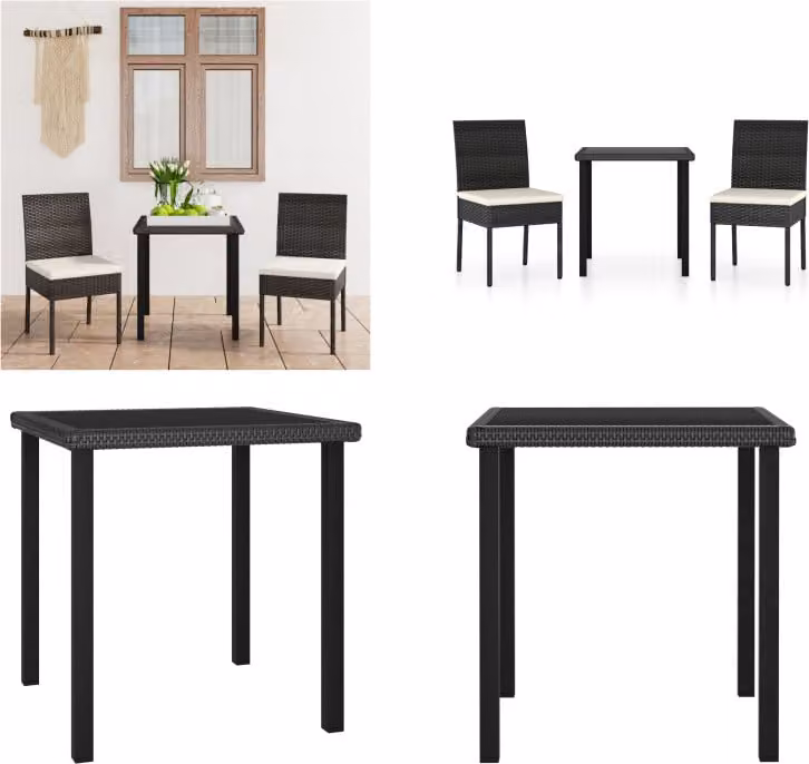 vidaXL Gruppo da pranzo da giardino 3 pezzi in poly rattan nero - Gruppo da pranzo da giardino - Gruppi da pranzo da giardino - Gruppo di sedute - Gruppi di sedute