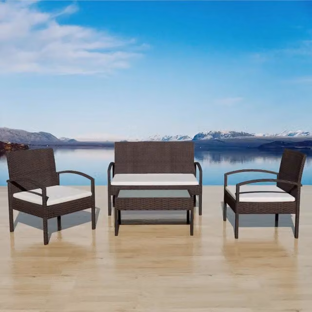 Set Divani da Giardino 4 pz con Cuscini in Polyrattan Marrone 42672