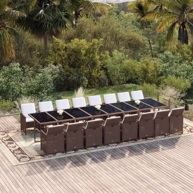 Set da pranzo da giardino vidaXL in polyrattan marrone con 17 pezzi e cuscini