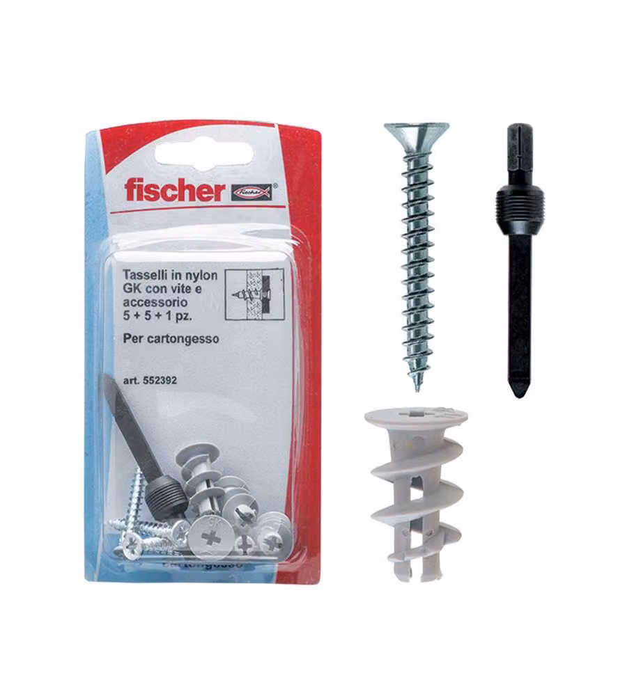 Set di 5 tasselli per cartongesso Fischer GK S K in nylon con vite – 2