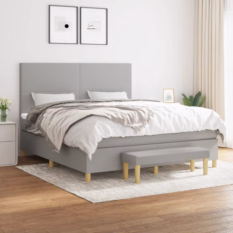 vidaXL Letto Ibrido con Giroletto a Molle e Materasso in Tessuto Grigio e Bianco, L/P/H: 180 x 200 x 128 cm