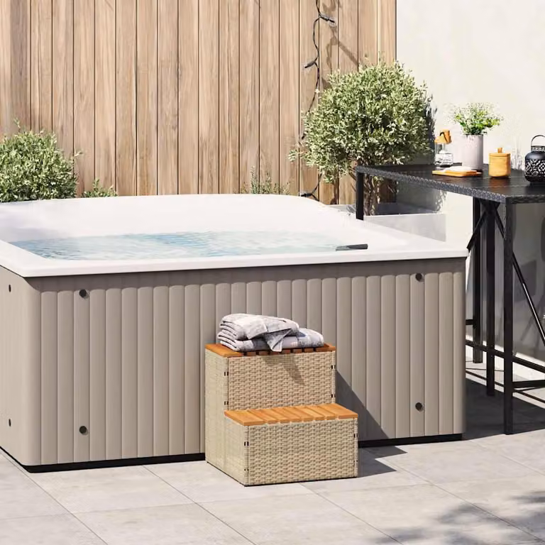 vidaXL Bordo per Vasca Idromassaggio Beige Polyrattan&Massello Acacia