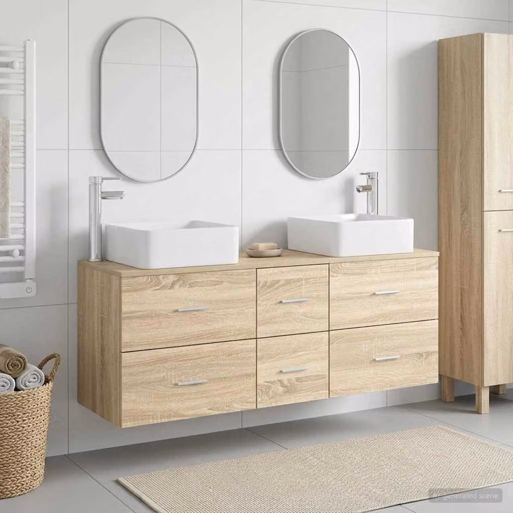 Set di armadi da bagno moderni vidaXL composto da 3 pezzi in legno marrone con mobile sottolavabo e pensili a parete L/P/H: 49,5 x 41 x 63 cm