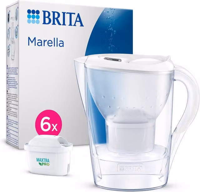 Caraffa filtrante Brita Marella trasparente con coperchio da 2,4 l e 6 filtri Maxtra Pro All in 1