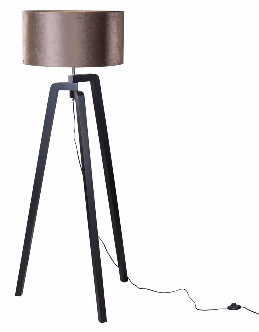 Lampada da terra nera con paralume in velluto marrone, 50 cm, Puros