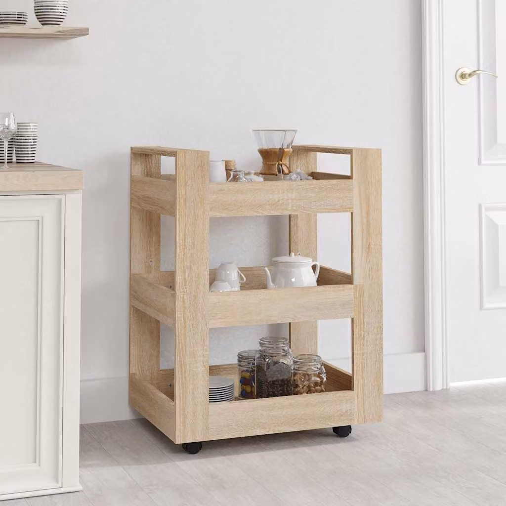 vidaXL Carrello da Cucina Moderno in Legno Rovere, L 60 cm x P 45 cm x H 80 cm