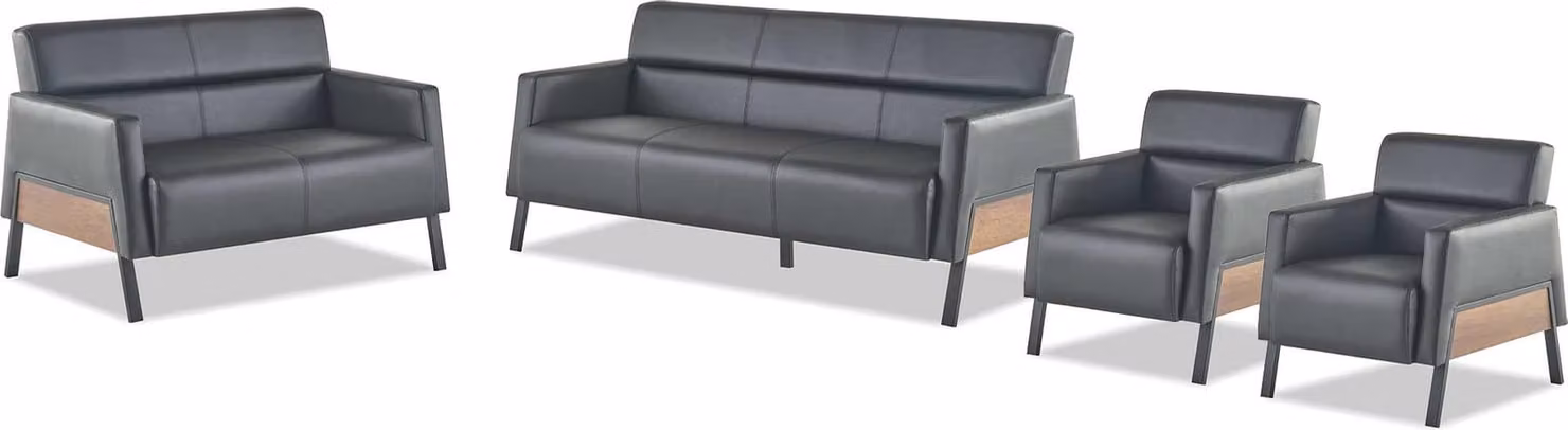 Komplett Set 3-Sitzer 2-Sitzer Sessel Schwarz Leder Lehnsessel Couch