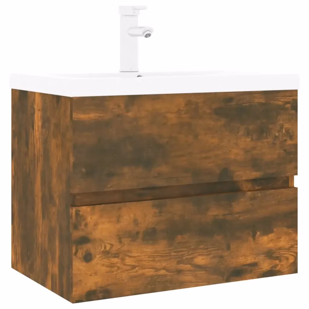 Mobile Bagno sospeso vidaXL con lavabo integrato in legno rovere e bianco, design moderno con cassetti e ante, L: 60 cm, P: 45 cm, H: 38,5 cm – 2