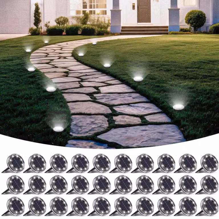 30 luci da giardino solari, 8 LED, grado di protezione IP68, luce bianca fredda, per uso esterno