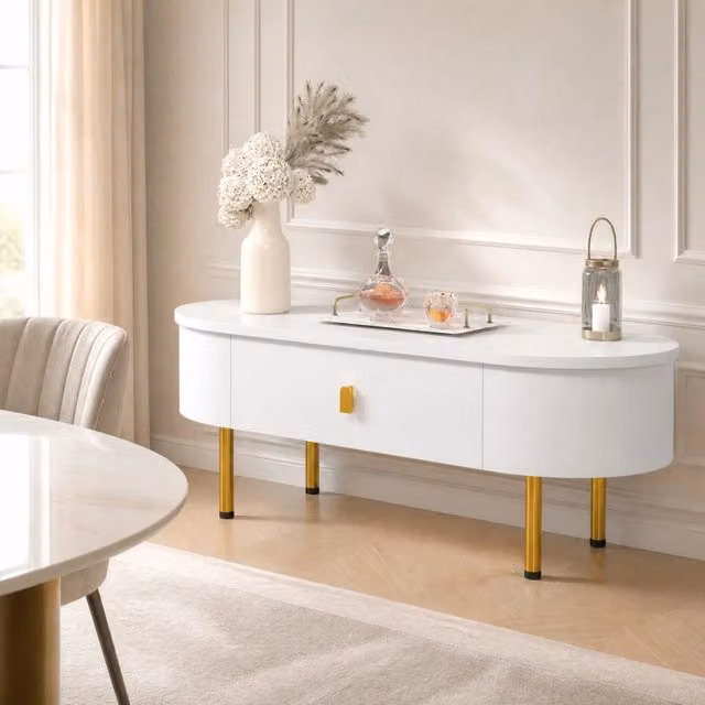 Tavolino da caffè bianco e oro 108 cm con 2 cassetti
