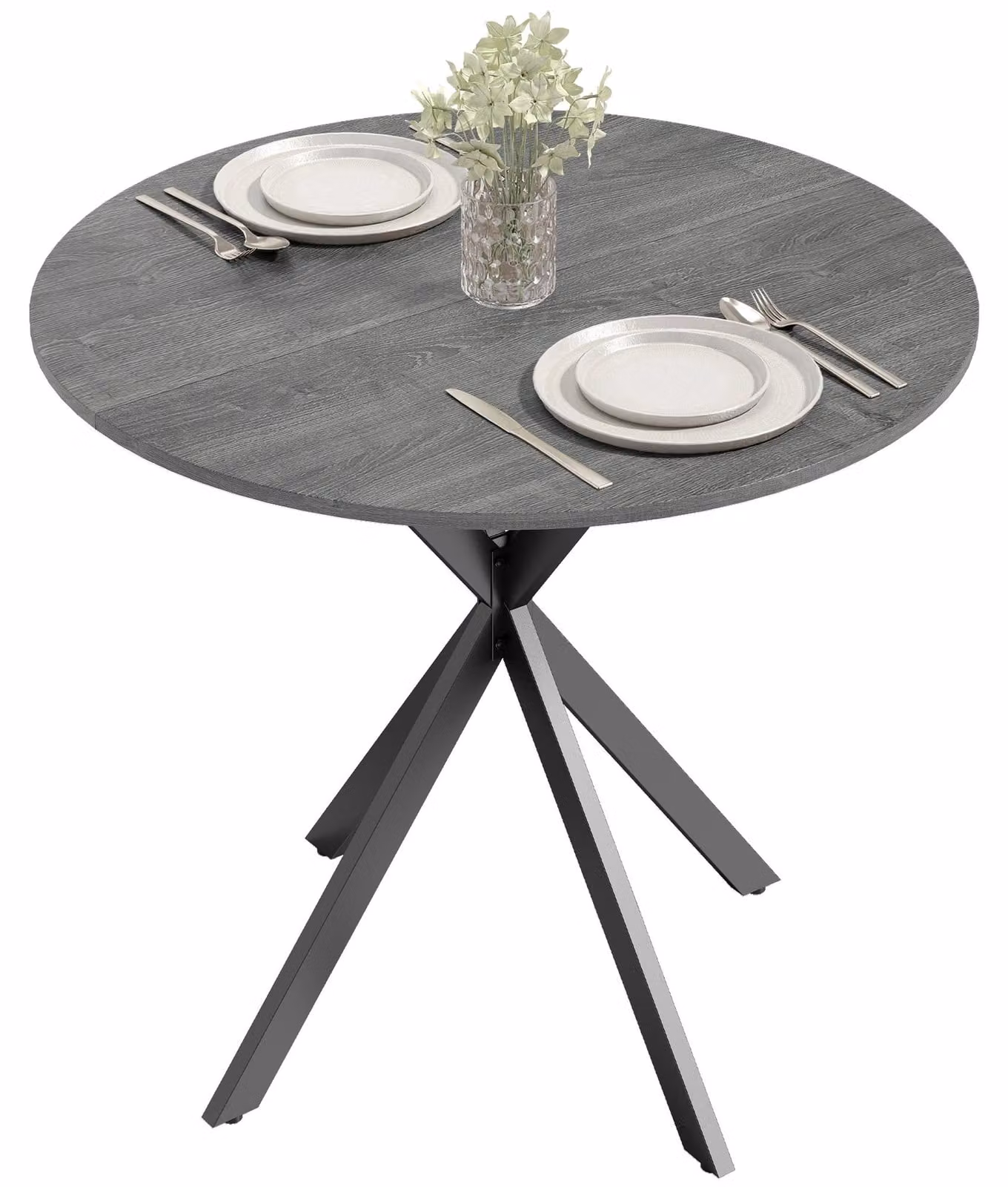 Tavolo da cucina rotondo, 80 cm, piano compatto, truciolare, metallo, grigio