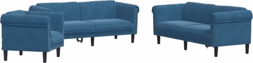 Set di Divani 3 pz Blu in Velluto