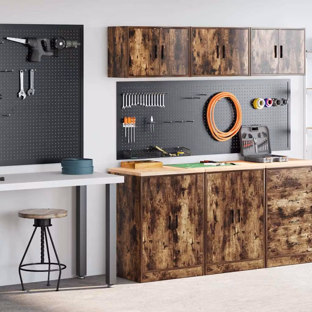 Set di 2 armadi da garage vidaXL in legno multistrato color rovere fumo con ante a battente