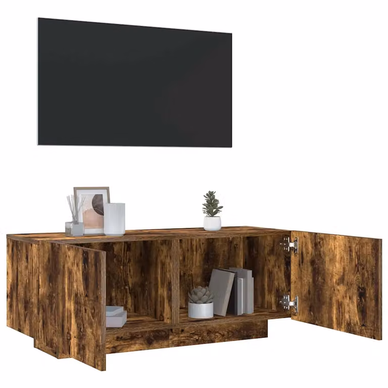 Mobile TV vidaXL in legno Rovere Fumo, design moderno con scomparti multimediali, L 100 cm x P 35 cm x H 40 cm