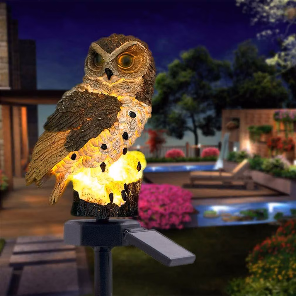 Luci da giardino solari a forma di gufo, con tecnologia LED, grado di protezione IP65, impermeabili, adatte per illuminare il terreno